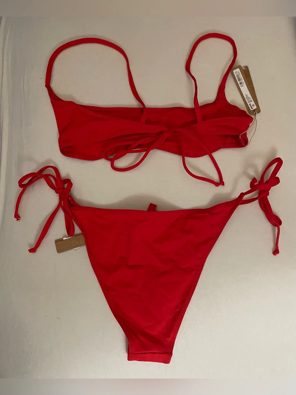 Skims 2Pc SET Micro Scoop Bikini Top & Dippy Tie Bottom Ruby Red Size M